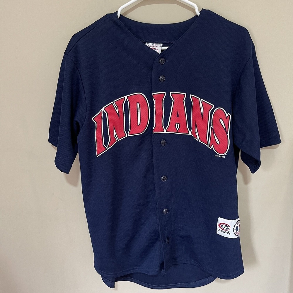 True Fan Baseball Jersey Mens M Navy Excellent Travis Fryman Indians 17 2002